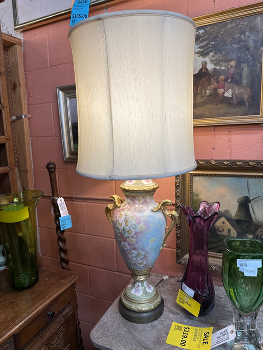 OLD PARIS STYLE FLORAL AND GILT LAMP