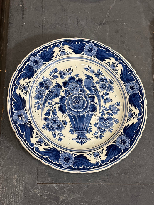 LARGE FLORAL DELFT PLATE WITH BIRDS