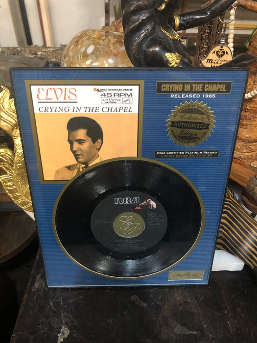 BLACK FRAMED ELVIS 45 RECORD 1965 CRYING IN THE CHAPPLE