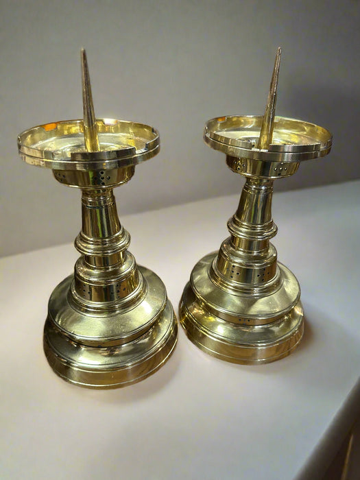 PAIR OF HEAVY BRASS PRICKETS