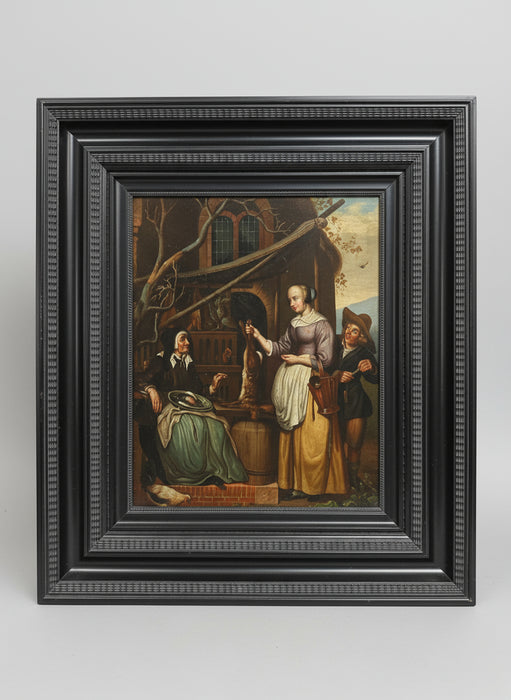 FRAMED DUTCH PAINTING ON METAL OF THE GAME SELLER-AFTER GABRIEL METSY