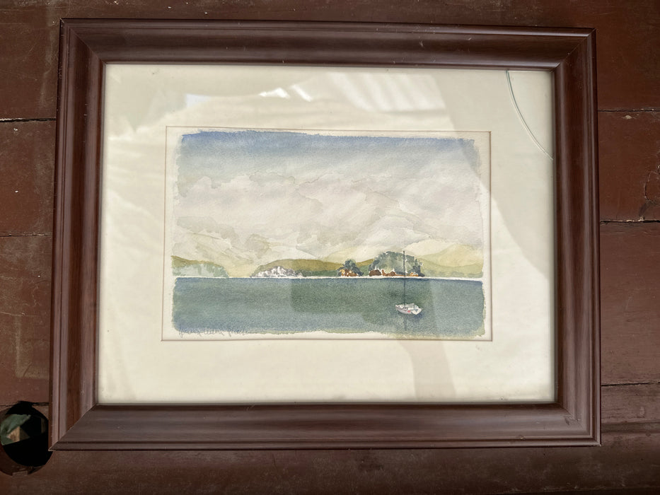 SMALL FRAMED WATERCOLOR OF A SAIL BOAT AS FOUND-SIGNED