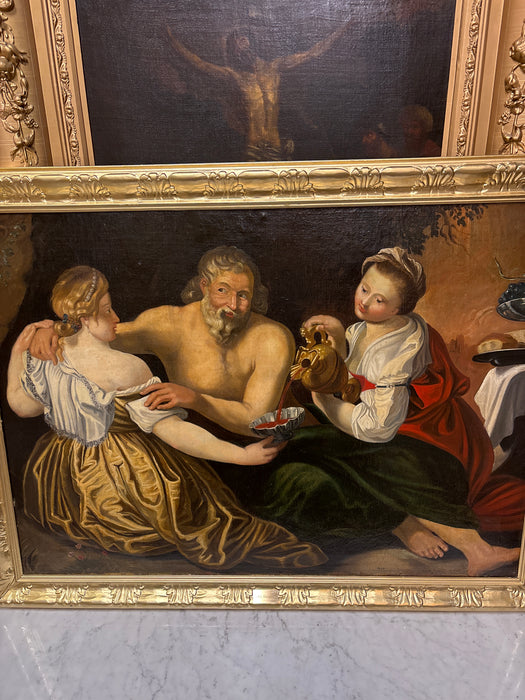 18TH CENTURY "JOB'S DAUGHTERS" OIL PAINTING ON CANVAS