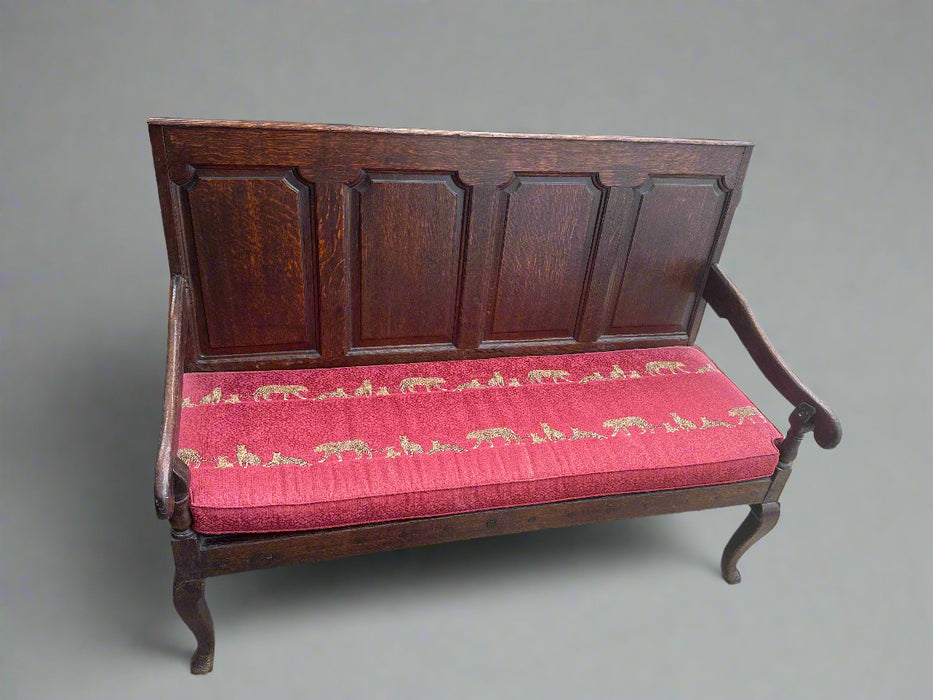 GEORGIAN OAK SETTEE WITH TIGER UPHOLSTERY