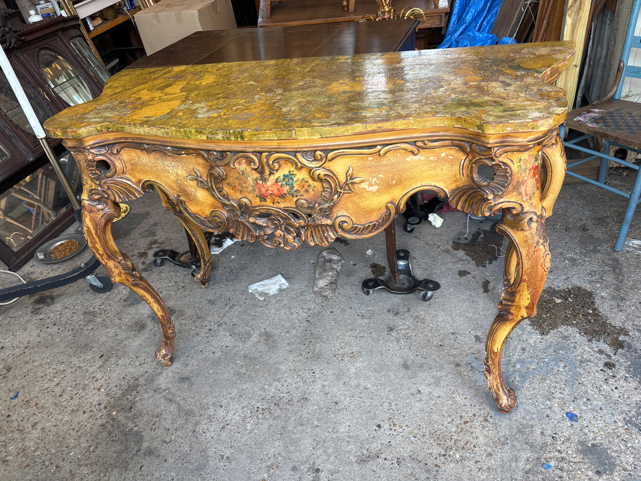LARGE YELLOW TOLE PAINTED FRENCH CONSOLE TABLE