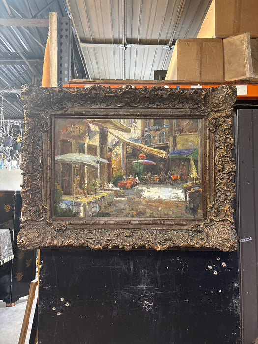 ORNATE GILT FRAMED IMPRESSIONIST OIL PAINTING OF MARKET - SIGNED BY STEVE WINSKY