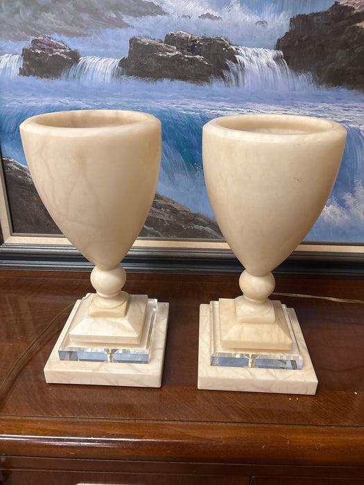 PAIR OF ALABASTER WITH LUCITE BASE LAMPS