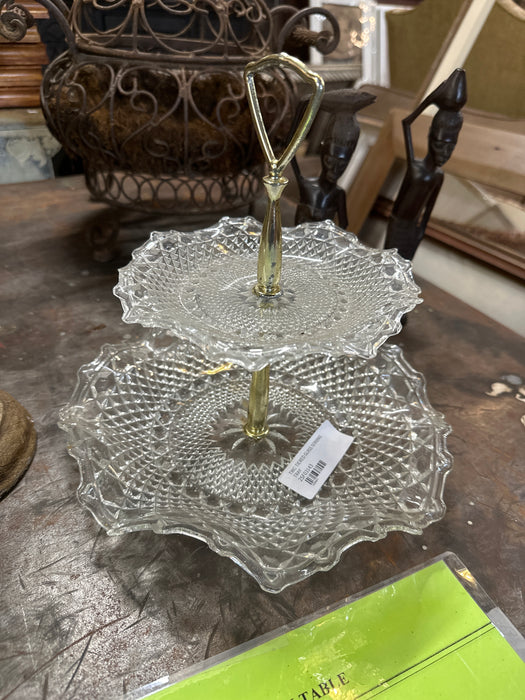 TWO TIERED GLASS SERVING TRAY