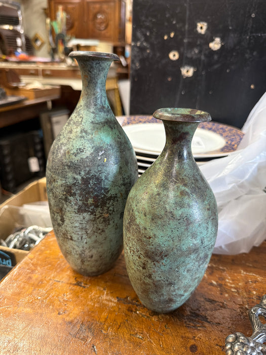 PAIR OF VERDIGRIS COPPER VASES