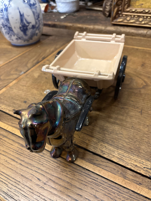 LUSTRE ENAMELED CAST IRON HORSE DRAWN CARTS