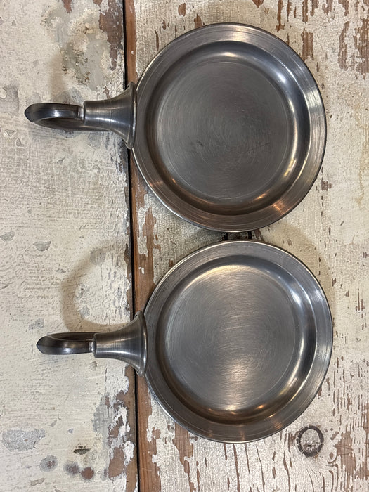 PAIR OF ROUND BACK PEWTER WALL CANDLESTICK SCONCES