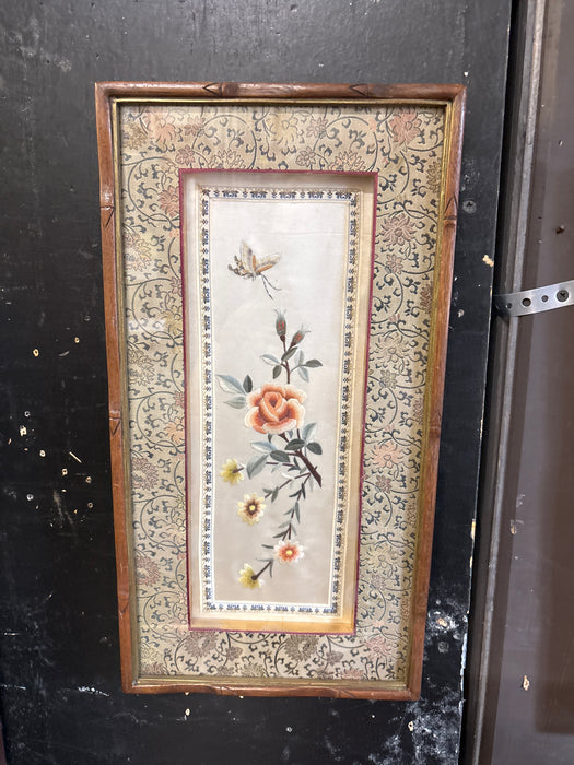 PAIR OF FRAMED SILK ASIAN EMBRIODERY PANELS WITH CRANES