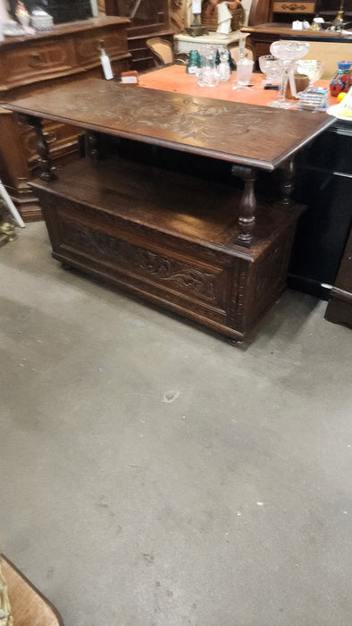 TILT TOP OAK TABLE/BENCH