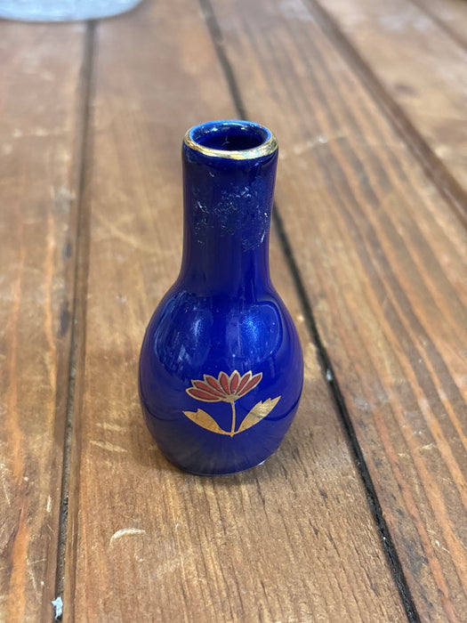 TINY BLUE AND GOLD VASE