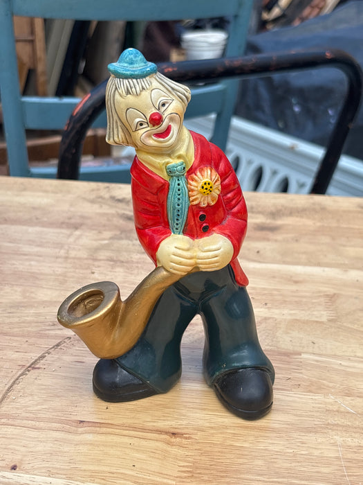 SMALL RED CLOWN WITH BLUE HAT AND TUBA