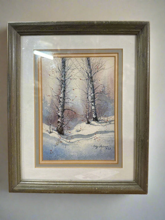 SMALL WINTER SNOW WATER COLOR WITH TREES