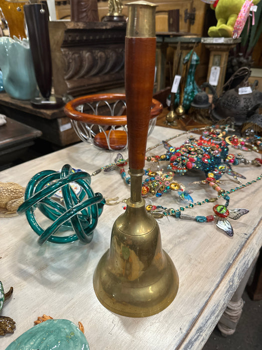 LARGE BRASS BELL WITH WOOD HANDLE