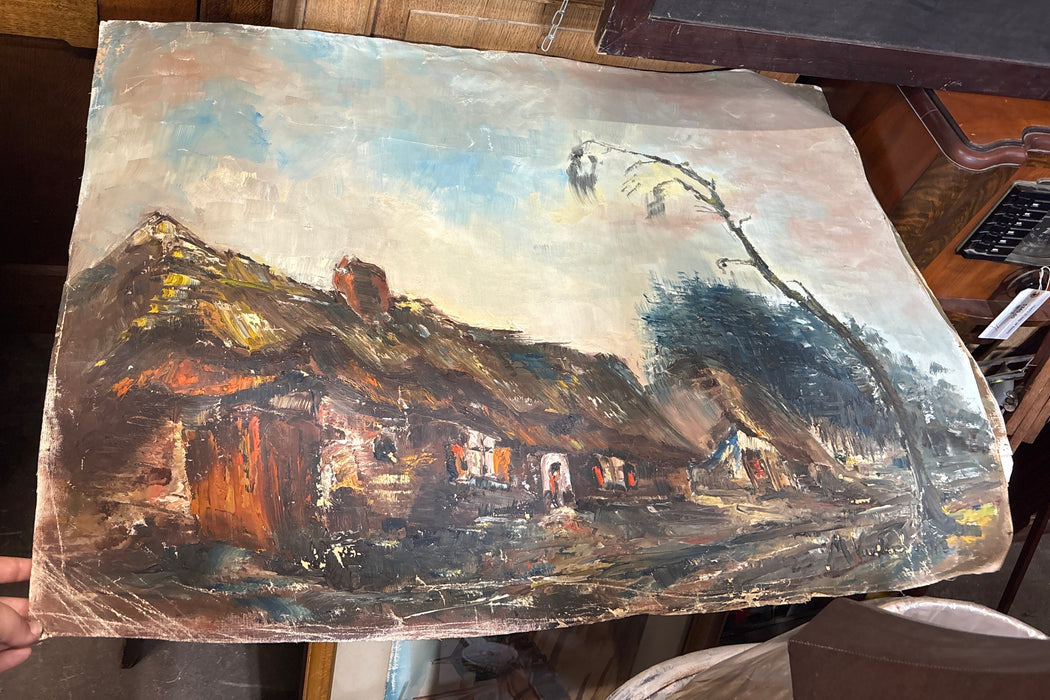 LARGE IMPRESSIONIST PAINTING OF VILLAGE HOUSES