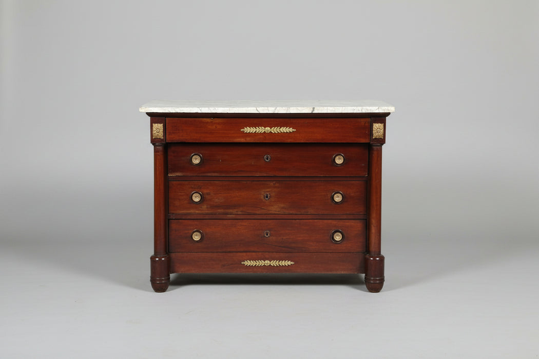 MARBLE TOP EMPIRE MAHOGANY 4 DRAWER COMMODE