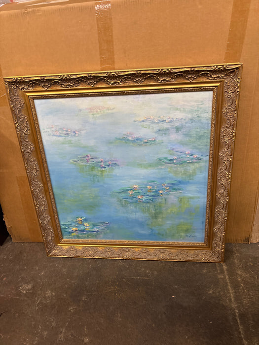 ORNATE GILT FRAMED WATER WITH LILY PADS PAINTING