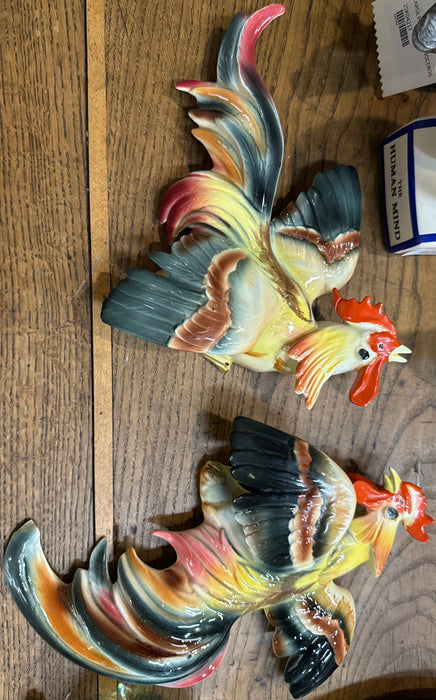PAIR OF PORCELAIN FLYING ROOSTERS