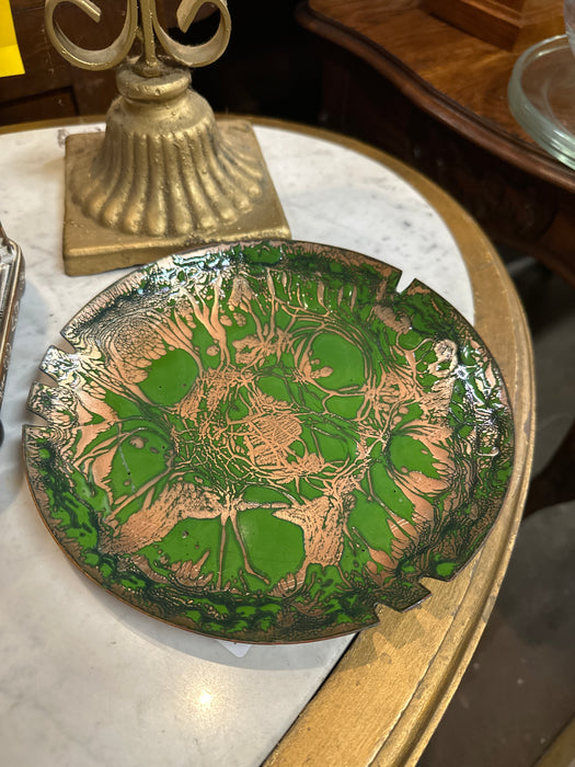 GREEN ENAMELED COPPER ASHTRAY