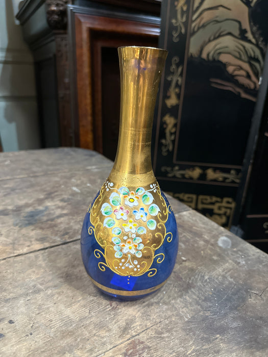 MURANO GLASS COBALT VASE WITH GOLD OVERLAY