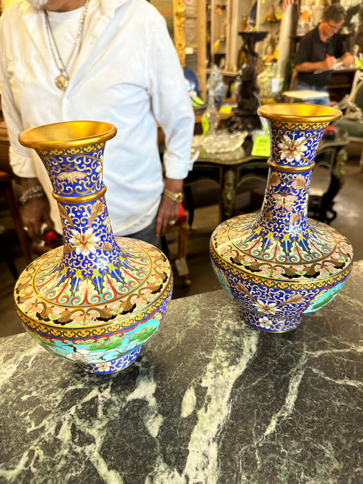 PAIR OF CLOISONNE VASES