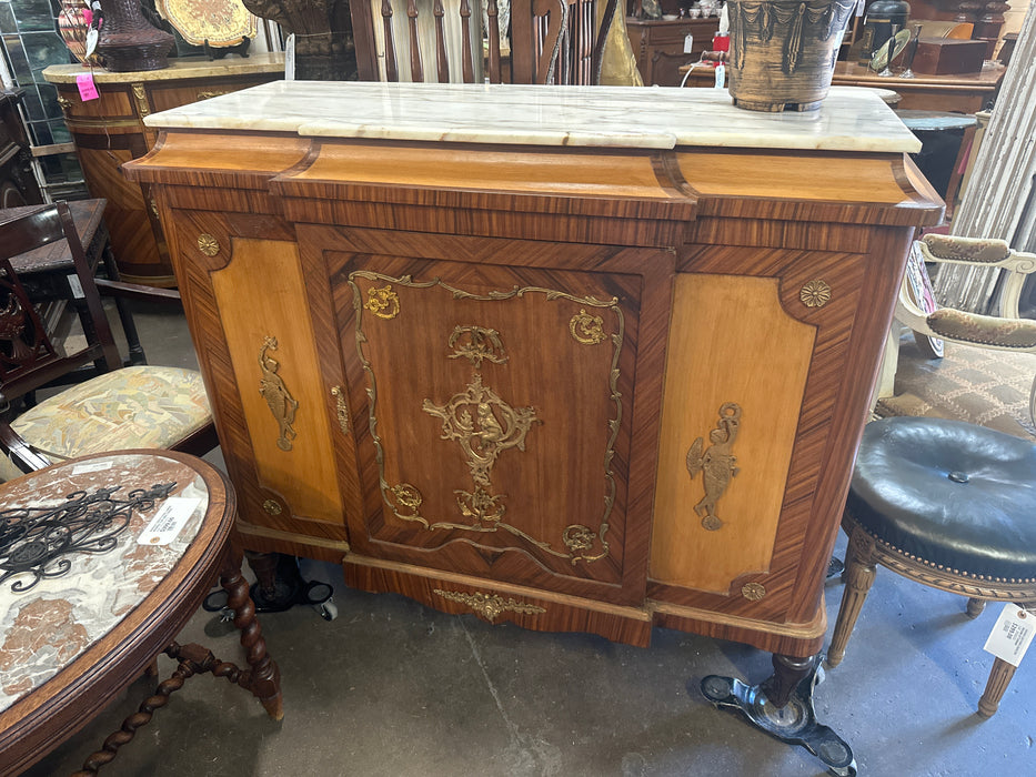 ORMOLU TRIMMED MARBLE TOP MAHOGANY SERVER