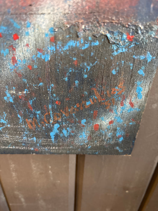 VULGAR SPANISH OIL PAINTING ON BOARD WITH CLOUDS - SIGNED