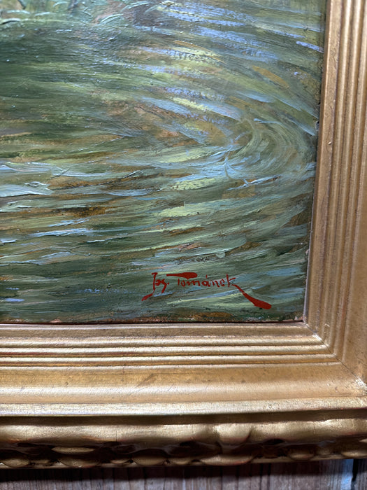 FRAMED SEMI NUDE OIL PAINTING ON BOARD SIGNED JOSEPH TOMANEK  (1889-1974)