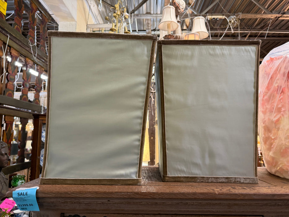 PAIR OF VINTAGE PALE GREEN LARGE SHADES