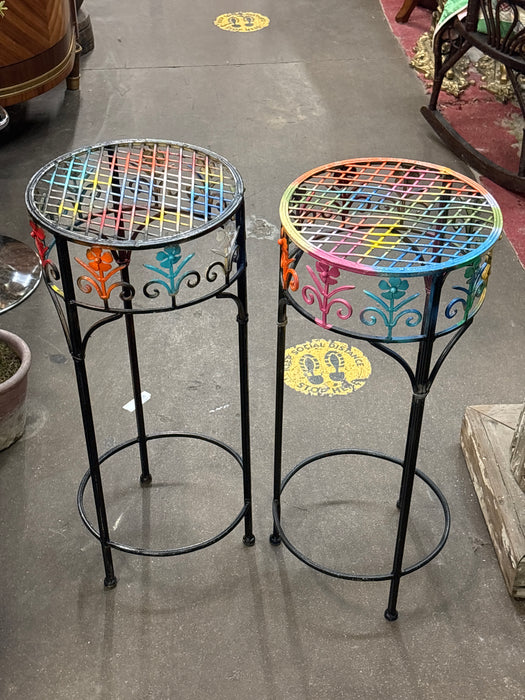 PAIR OF COLORFUL WROUGHT IRON STANDS