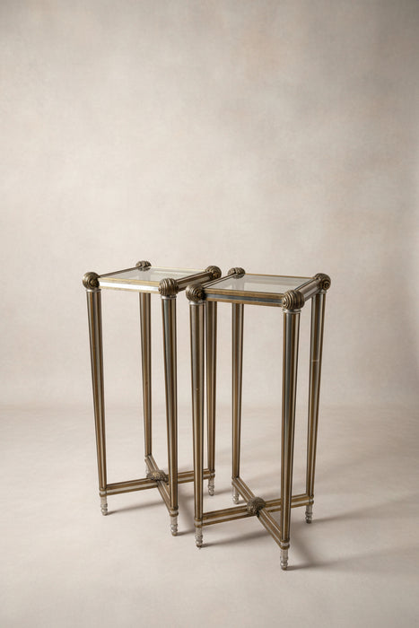 PAIR OF LABARGE STEEL AND BRASS PLANT STANDS IN FRENCH NEO CLASSICAL STYLE