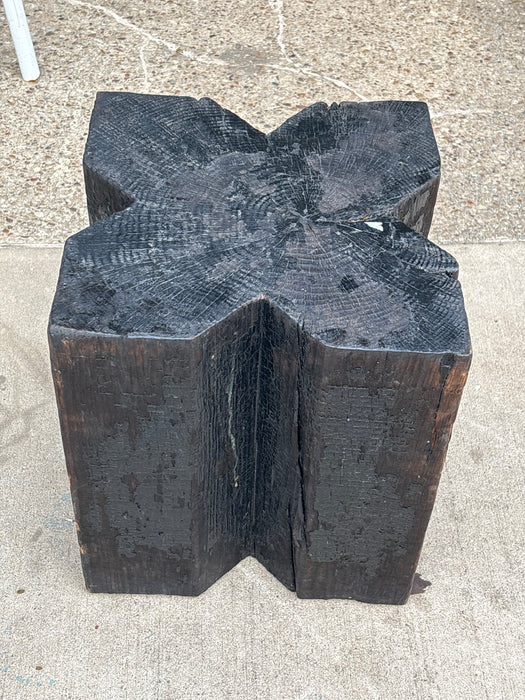 SOLD - DARK WOOD STUMP STOOL 1 OF 2