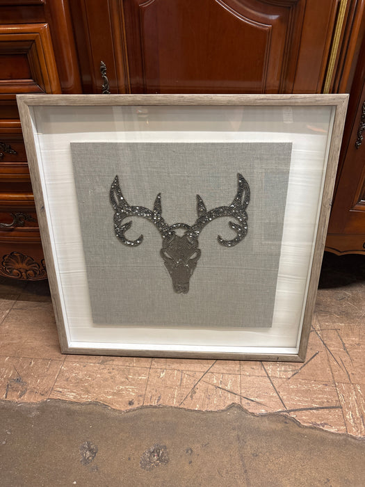 MEDIUM SQUARE FRAMED MIXED MEDIA BEDAZZLED DEER HEAD