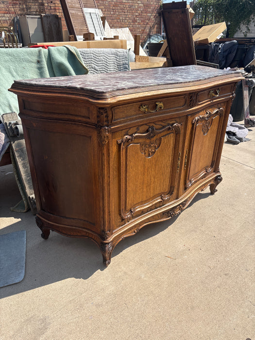 FRENCH LOUIS XV CARVED OAK MARBLE TOP SERVER - AS FOUND SIDES