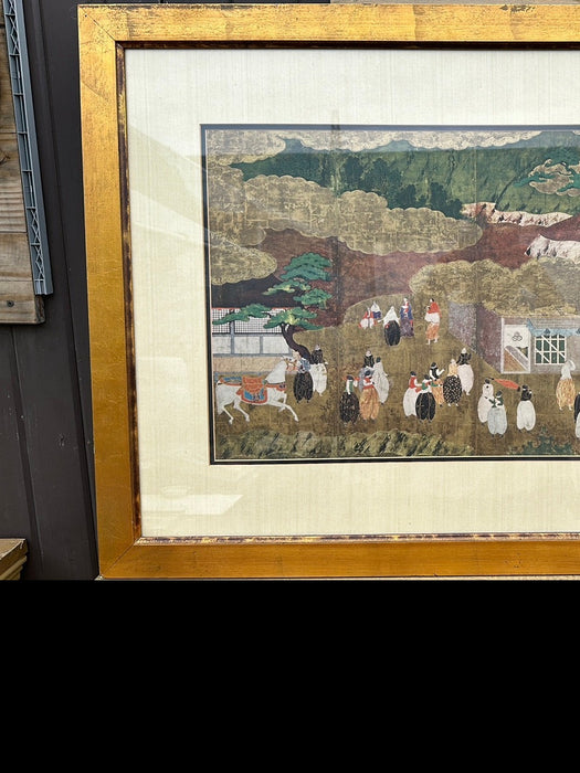 LARGE GOLD FRAME JAPANESE GATHERING PRINT