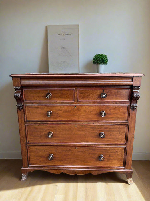 19TH CENTURY ENGLISH LARGE MAHOGANY CHEST OF DRAWERS WITH SPLAYED LEGS