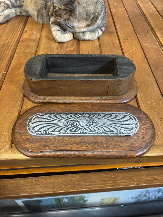 LONG MAHOGANY AND ALUMINIUM BOX