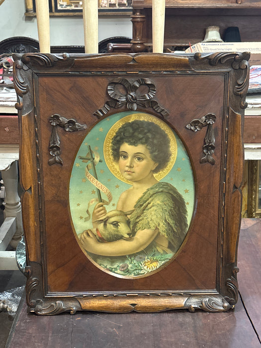 WALNUT CARVED FRAMED PRINT OF JESUS