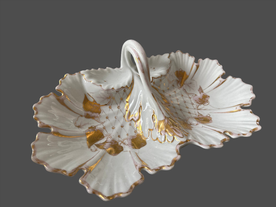 KPM GOLD AND WHITE HANDLED DISH