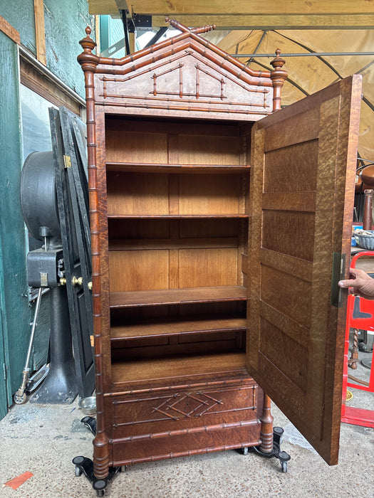 FRENCH FAUX BAMBOO LINEN ARMOIRE WITH MIRROR