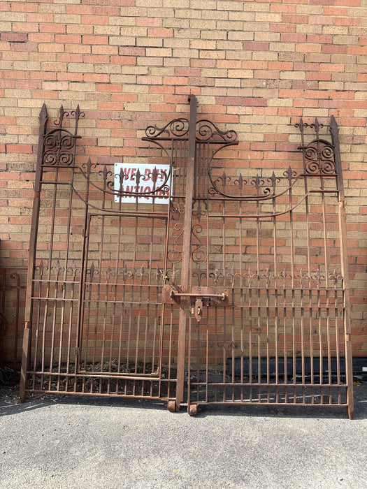 PAIR SMALL ANTIQUE HEAVY IRON DRIVEWAY GATES
