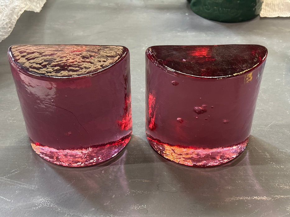 PAIR OF CRANBERRY ART GLASS BOOK ENDS