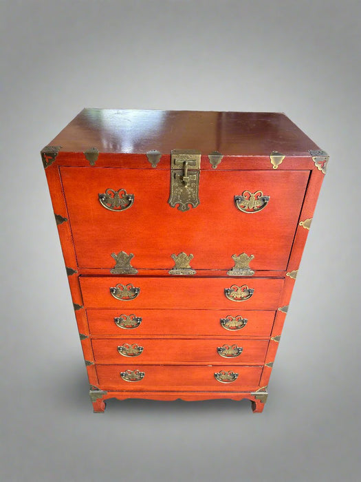 PAINTED ASIAN DROPFRONT DESK ON CHEST