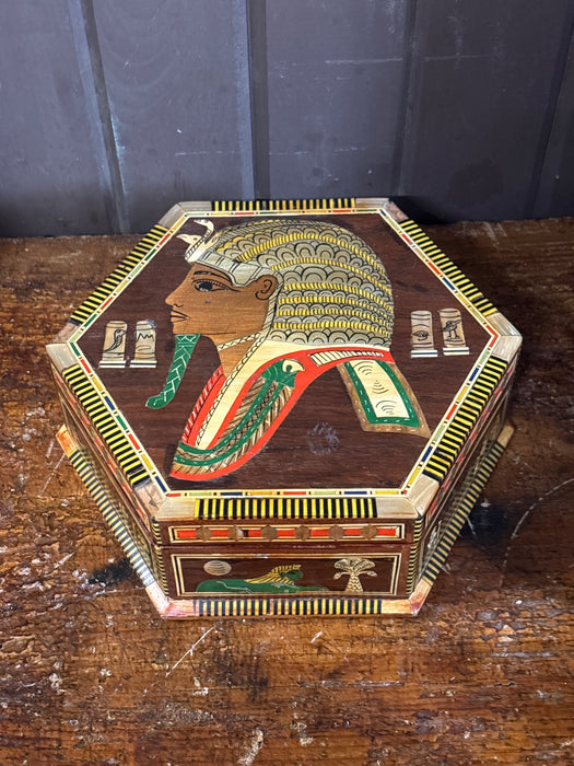 RED LINED EGYPTIAN BOX WITH MOTHER OF PEARL INLAY