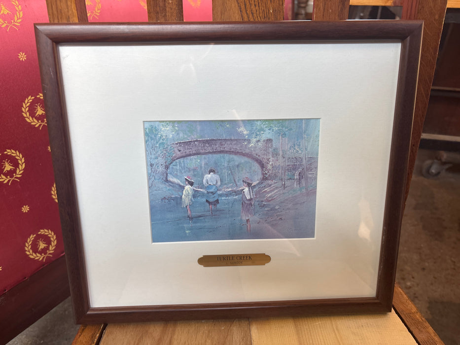 SMALL BROWN FRAMED PRINT OF TURTLE GREEN L. GORDON