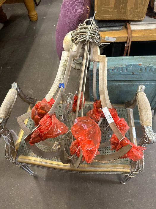 METAL SILVER MODERN CHANDELIER WITH WOOD