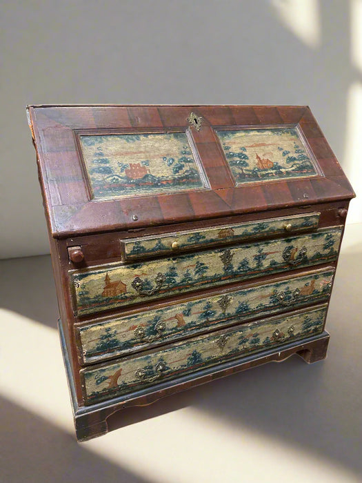 PAINTED PINE DROPFRONT DESK ON CHEST